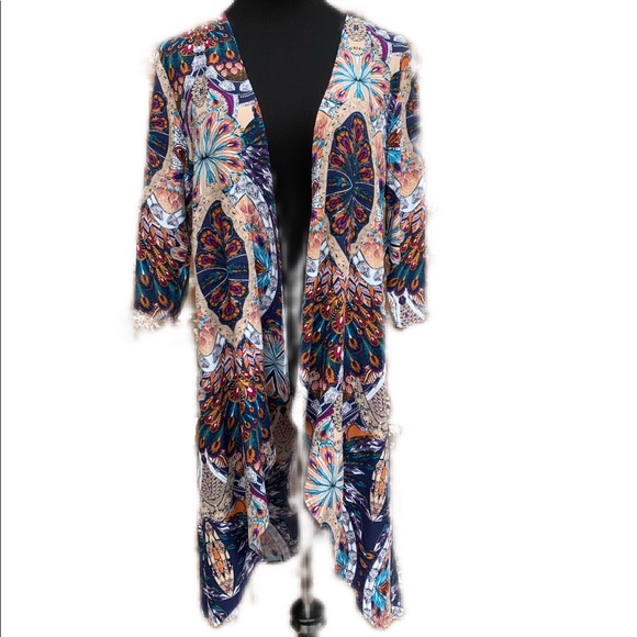 Cowgirl Justice SZ M Long Kimono Native American Print 3/4” Sleeves Kimono - Picture 1 of 7